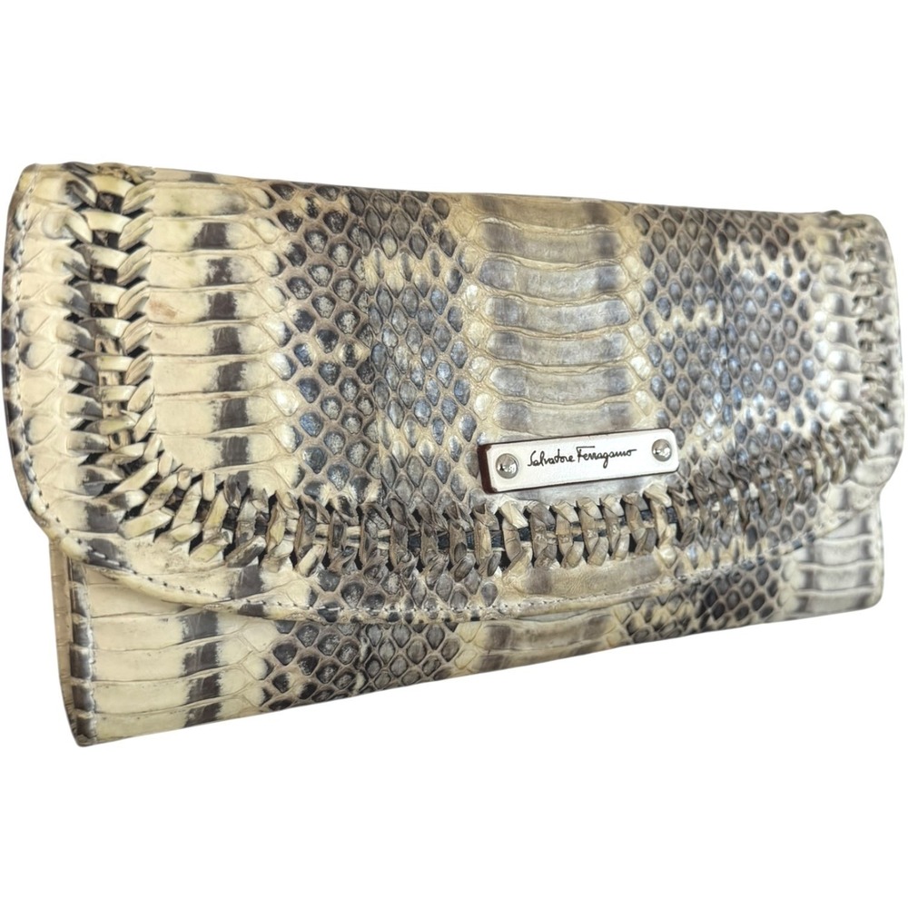 Salvatore Ferragamo Genuine Python Snakeskin Continental Wallet Clutch w/ Box